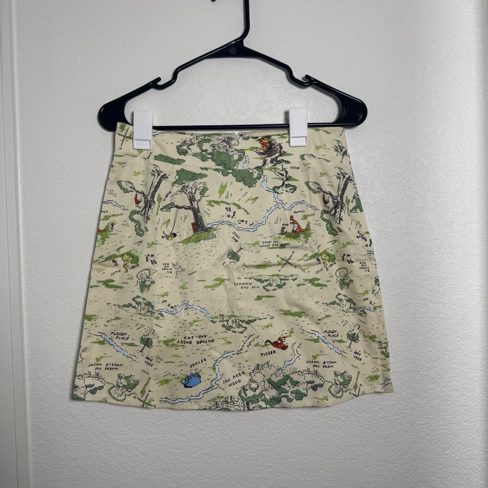 Disney Winnie the Pooh Hundred Acre Wood Map Mini Skirt Small Cream A-Line